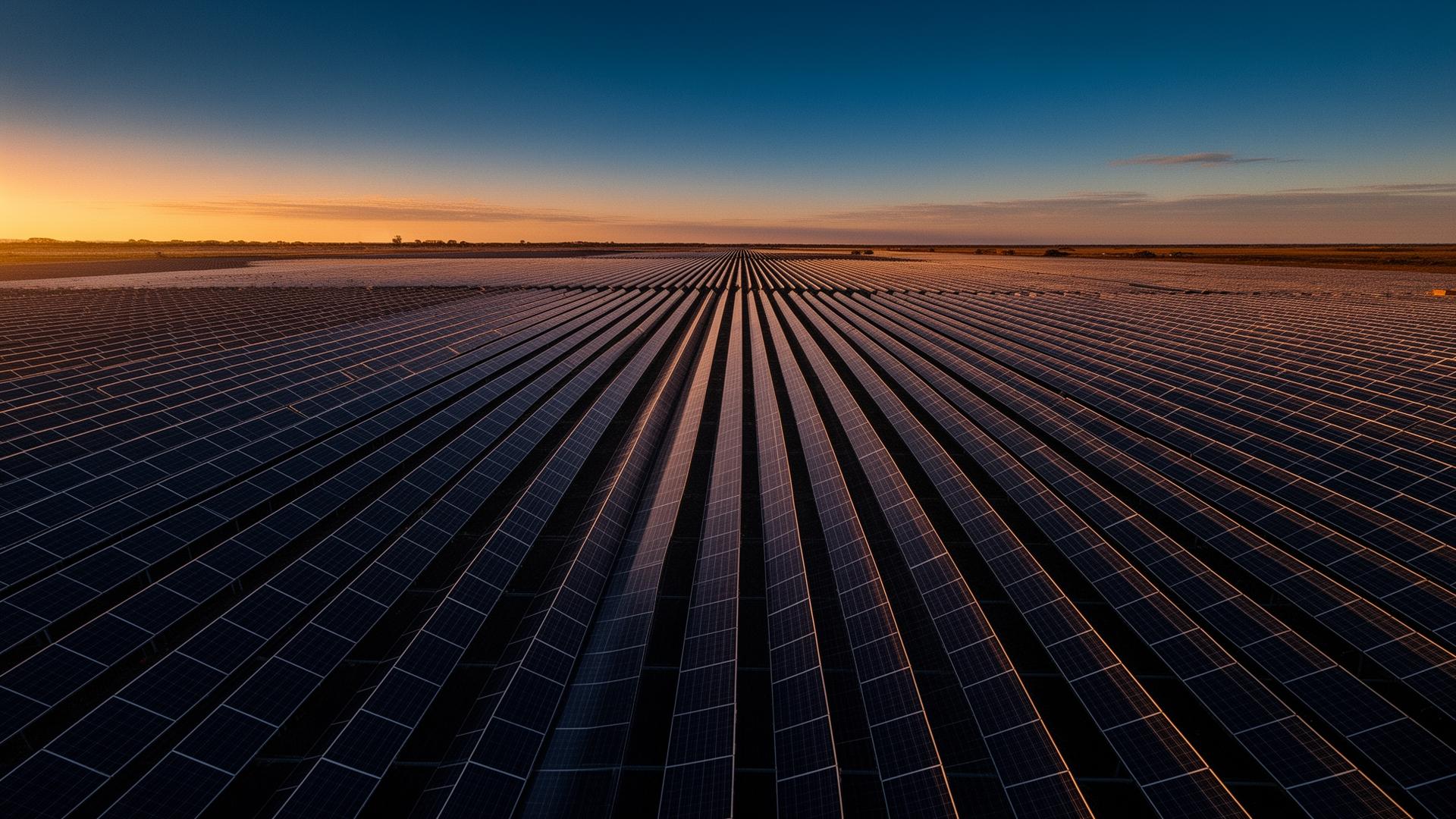 Aerial view of a large solar farm